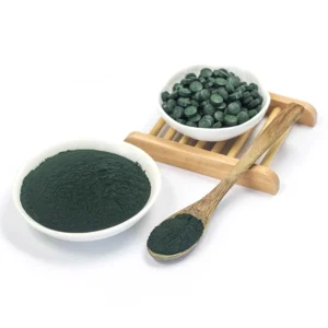 Organic Spirulina platensis powder and tablets for dietary supplements and superfood nutrition