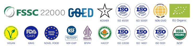 EU Novel Food, Kosher, and Halal certified natural ingredients for global food, nutraceutical, and supplement manufacturers.